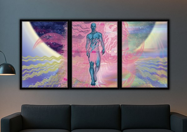 Eiden emerges—powerful, glitching, and barely covered. This framed artwork captures the moment he steps into our world, muscles lit by cosmic light and confidence. Stepping Into Reality is bold, erotic, and ready to dominate your wall. For collectors who crave art with heat and hero energy.