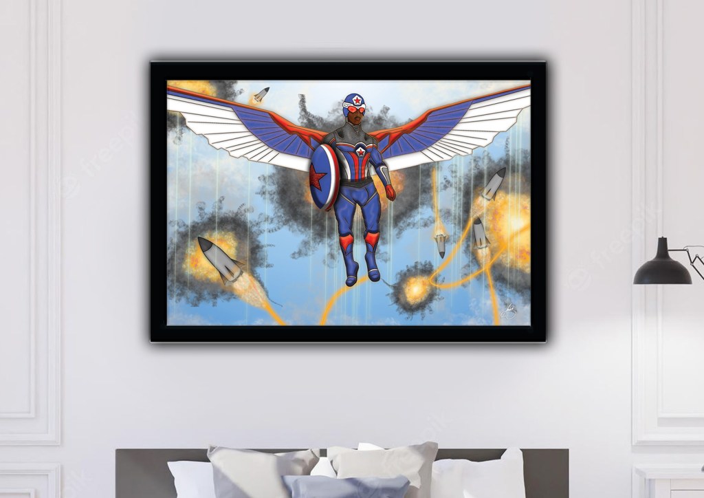 Elevate your space with this stunning superhero wall art, featuring a winged warrior soaring through battle with a shield in hand. This dynamic comic-inspired wall art is perfect for superhero fans, gaming rooms, man caves, offices, and modern home decor. High-quality, vibrant artwork brings action and adventure to your walls. A great gift for comic lovers, collectors, and those who love powerful, heroic aesthetics. Add a bold statement piece to your space today!