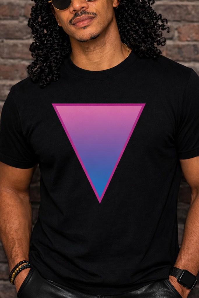 Neon triangle pride design on black t-shirt jumper and hoodie featuring bold LGBTQ geometric pop art